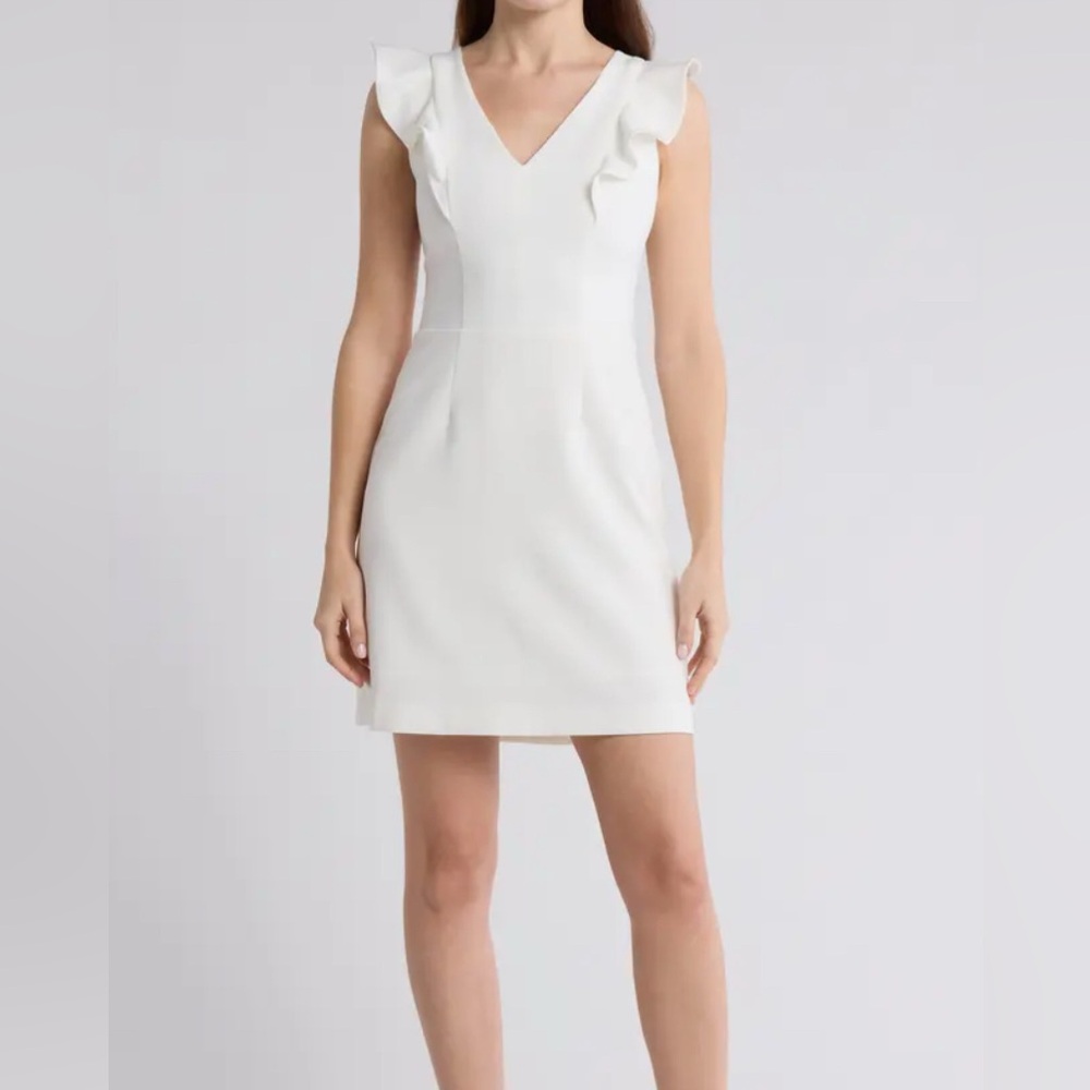 French Connection Whisper Ruffle Cap Sleeve A-Line Minidress Ivory Size 2